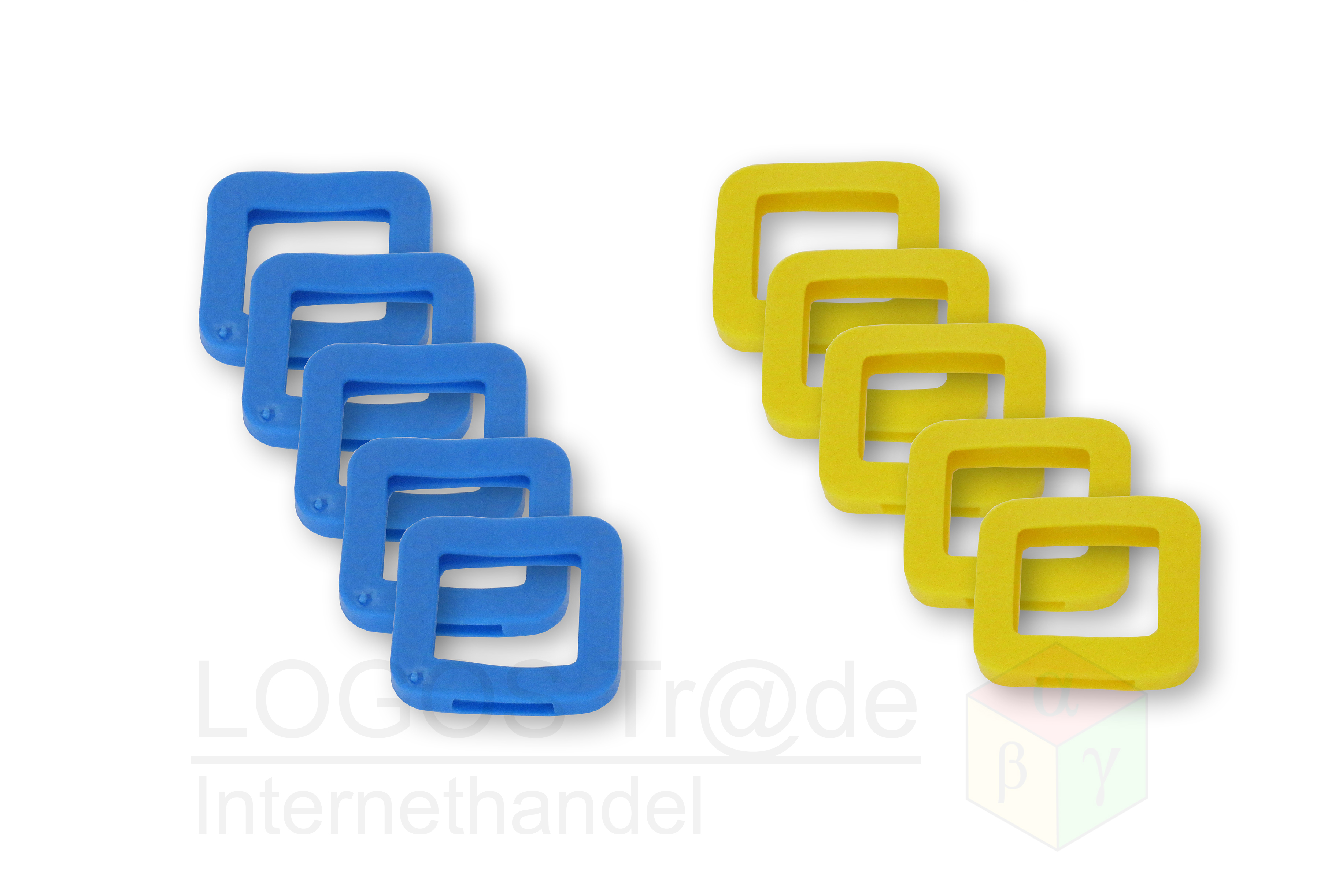 10 Schlüsselkennringe (eckig), ca. 25X23mm: 5 x blau, 5 x gelb