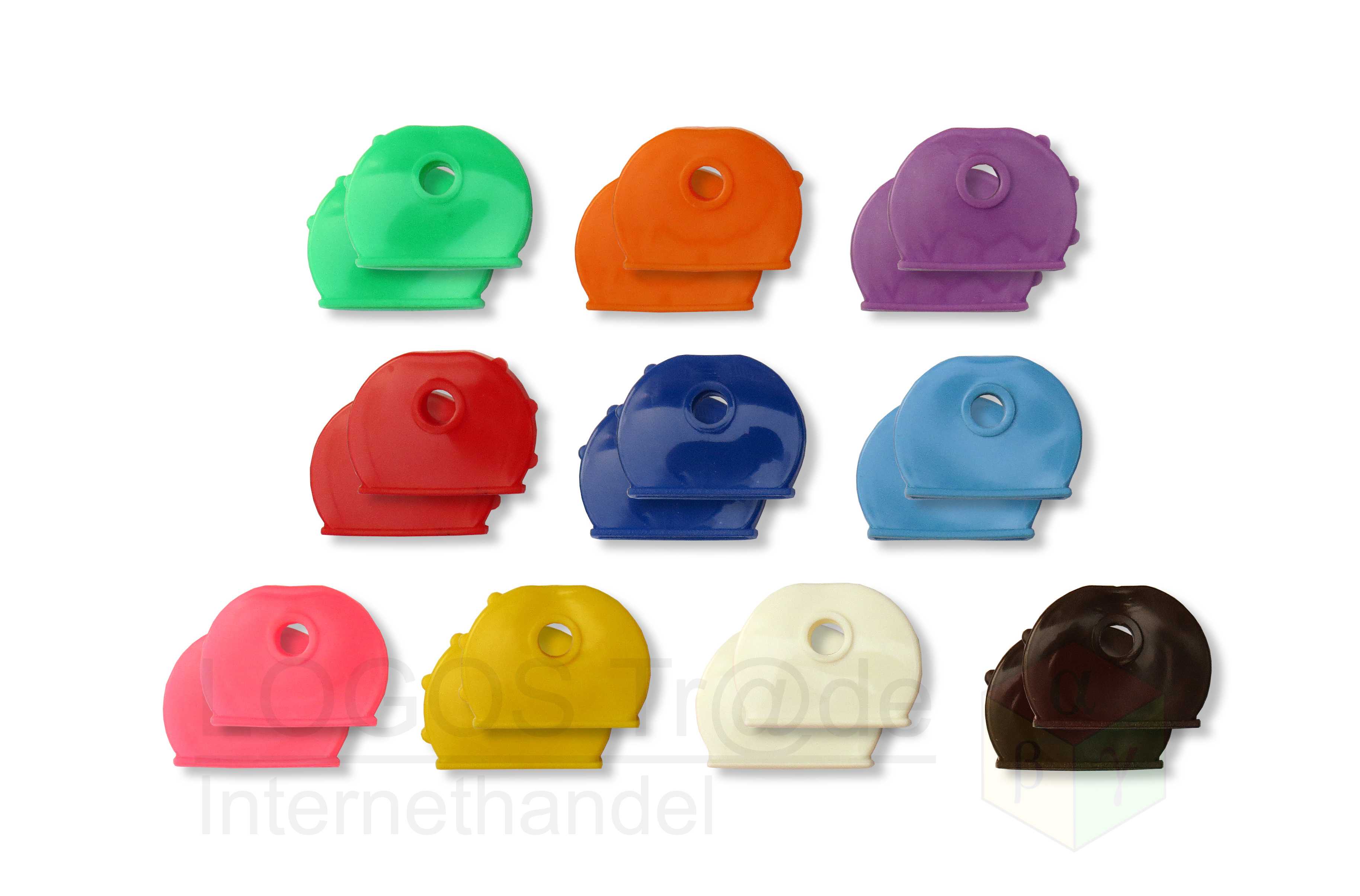 20 items: 2 x pink, orange 2 x 2 x purple, 2 x red, 2 x light blue, 2 x blue, 2 x white, 2 x black, 2 x yellow, 2x green