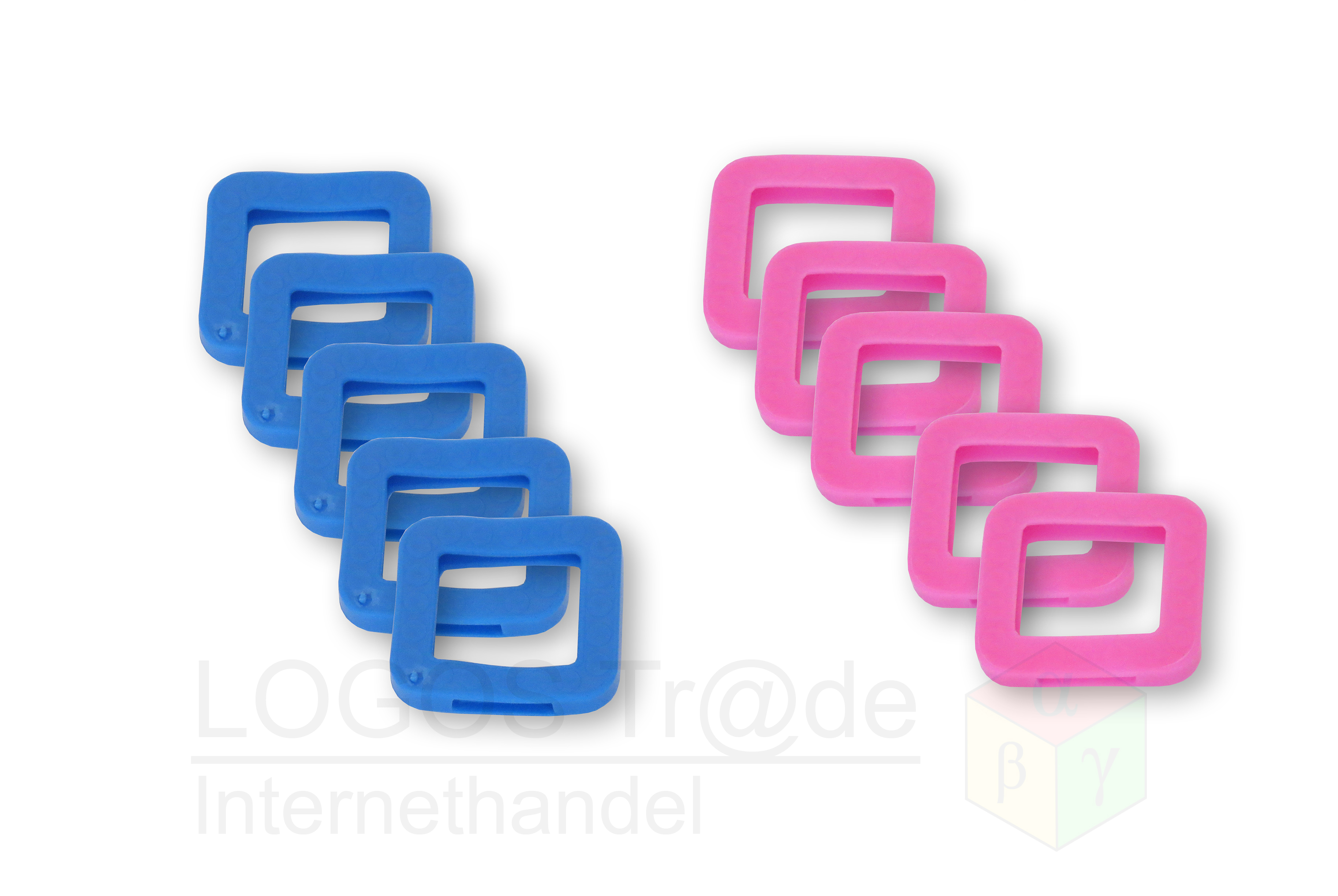 10 Schlüsselkennringe (eckig), ca. 25X23mm: 5 x blau, 5 x rosa