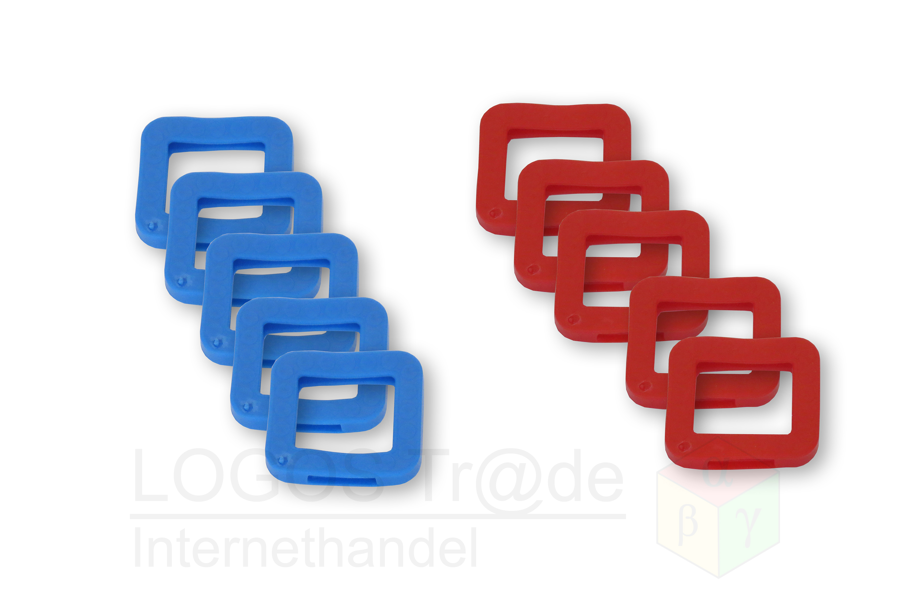 10 Schlüsselkennringe (eckig), ca. 25X23mm: 5 x blau, 5 x rot