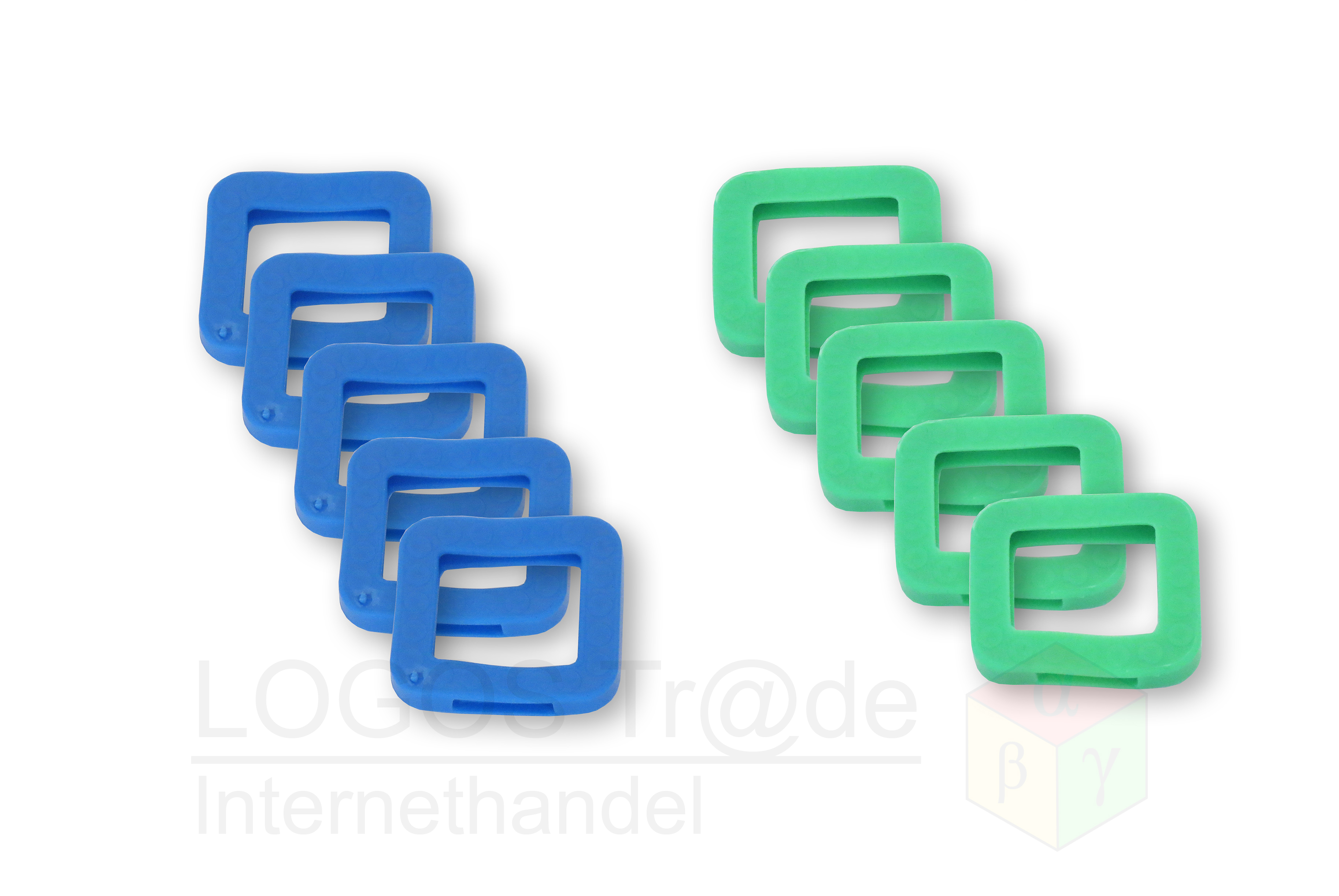 10 Schlüsselkennringe (eckig), ca. 25X23mm: 5 x blau, 5 x grün